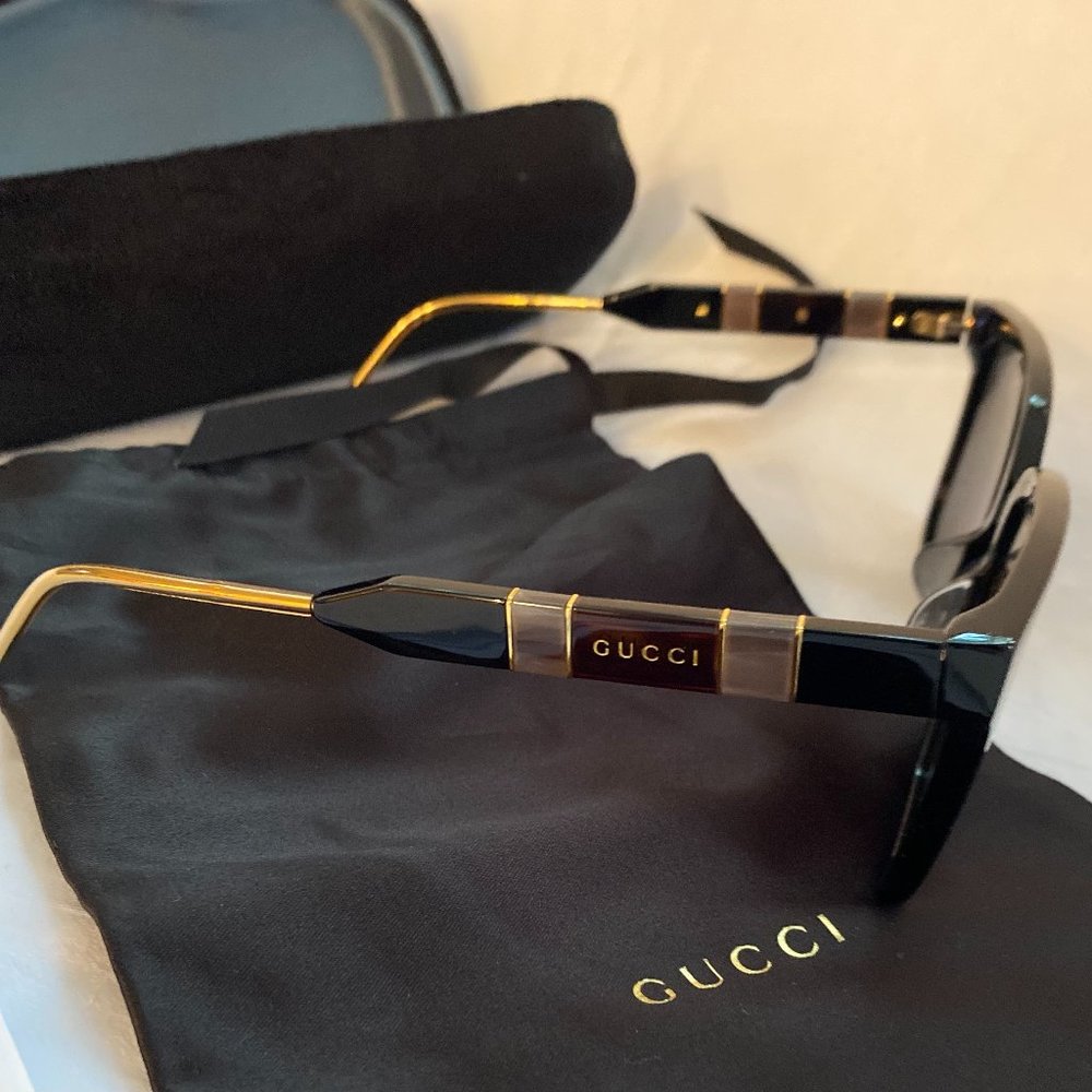 HP🎉SUNGLASS NEW GUCCI Authentic Black Beige Gray Eyewear Rectangle Velvet Case - Picture 9 of 11